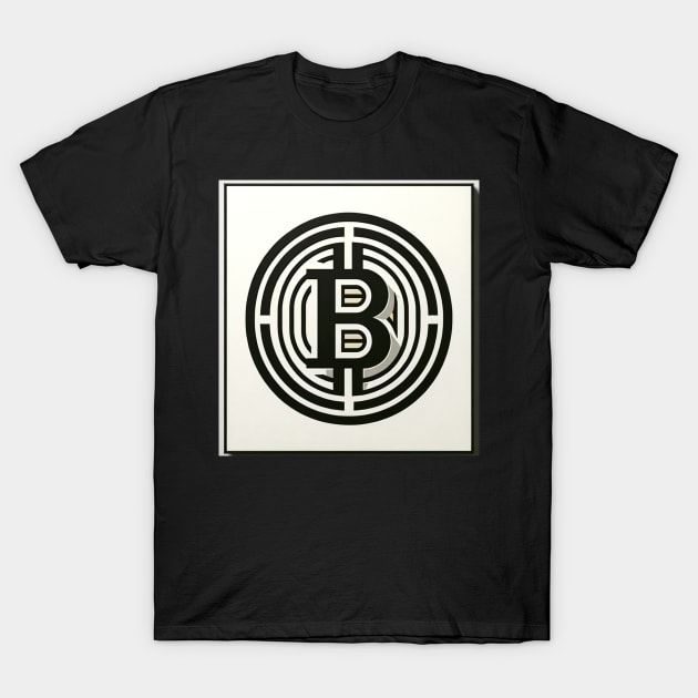 Monochromatic Essence: Bitcoin in Balance T-Shirt by heartyARTworks